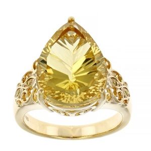 Brown Quantum Cut Champagne Quartz Ring 6.68ctw. 18k over Silver size 7. NEW